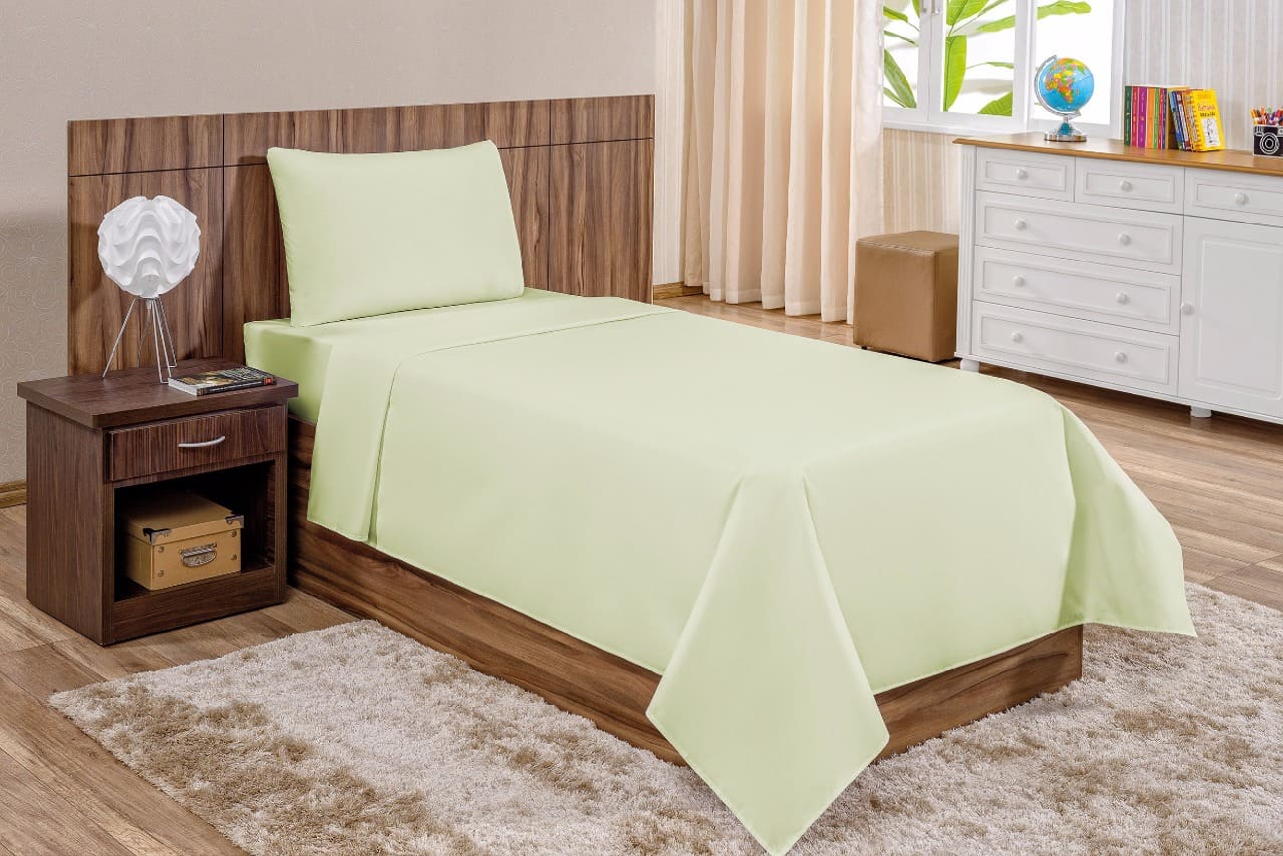 Jogo de Lençol Solteiro Percal 200 Fios 3 peças Liso.